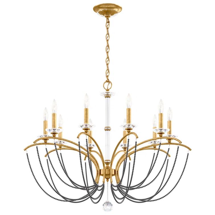 Heirloom Gold 10-Light Classic Chandelier with Dark Gray Pearl Crystals