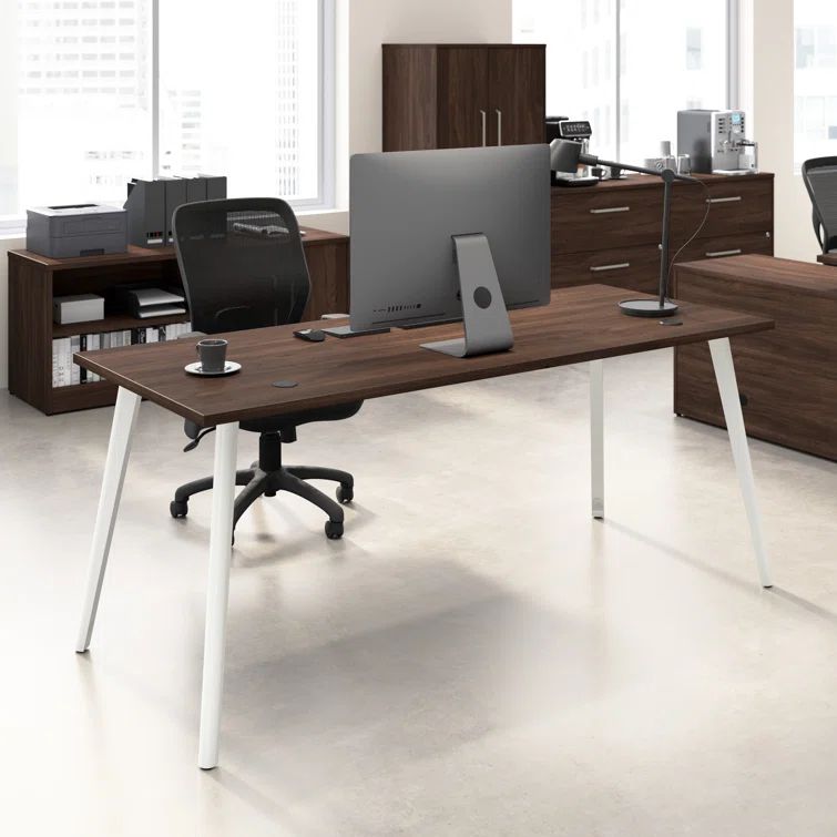 Vista 71" Black Walnut Computer Desk with Splayed Metal Legs
