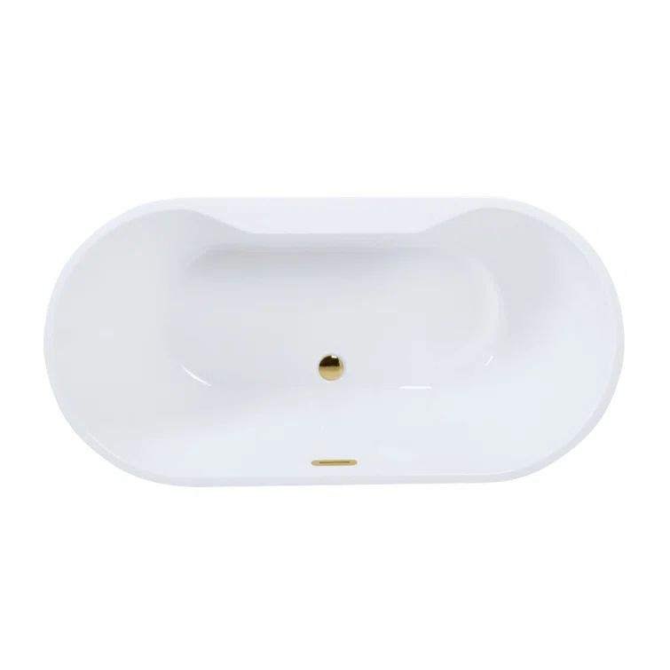 67-Inch White Acrylic Freestanding Tub with Polished Brass Drain