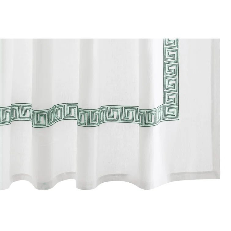 Jade and White Linen Greek Key Shower Curtain