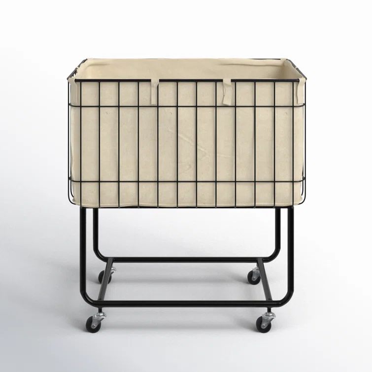 Black Metal Wire Basket Storage Cart with Wheels and Fabric Lining