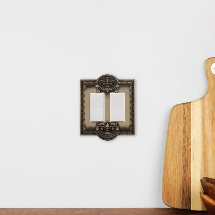 Antique Brass 2-Gang Vintage Metal Switch Plate