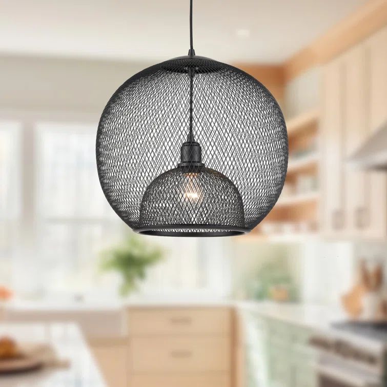 Gibraltar Black Globe Pendant Light with Mesh Shade