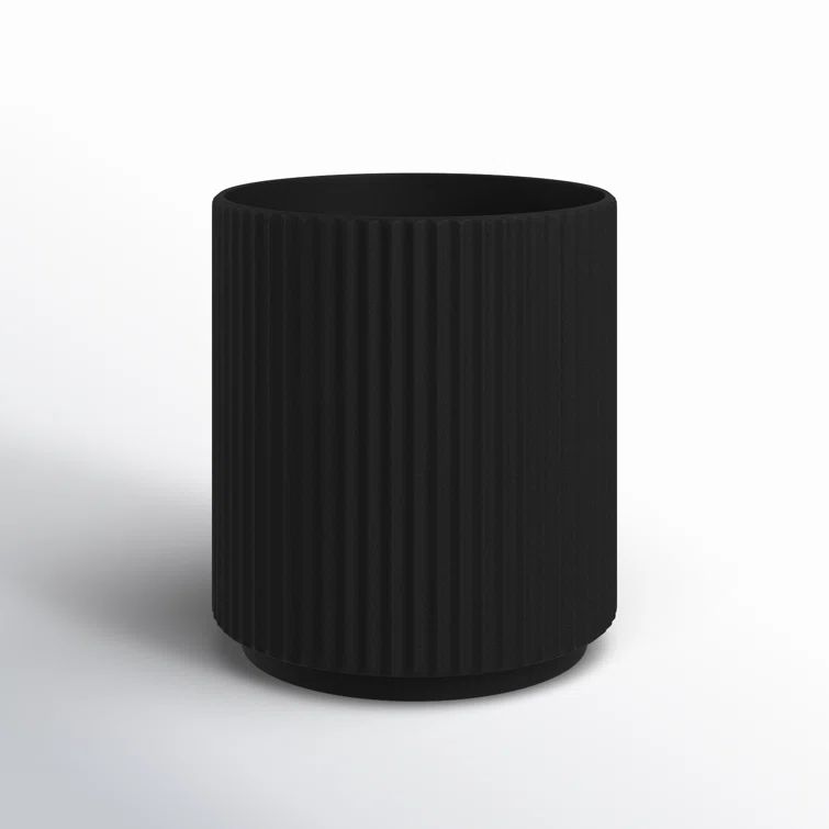 Demi Series 12" Black Plastic-Stone Round Planter