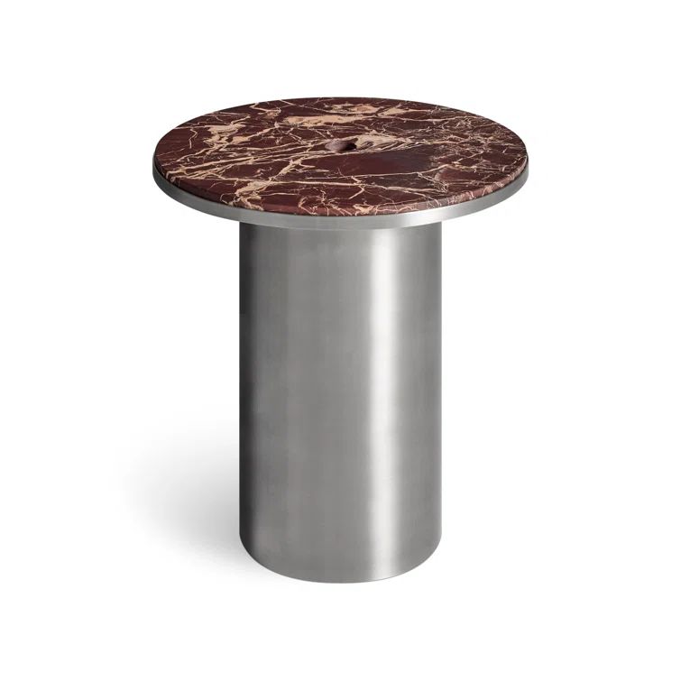 Cherry Marble and Stainless Steel Round End Table