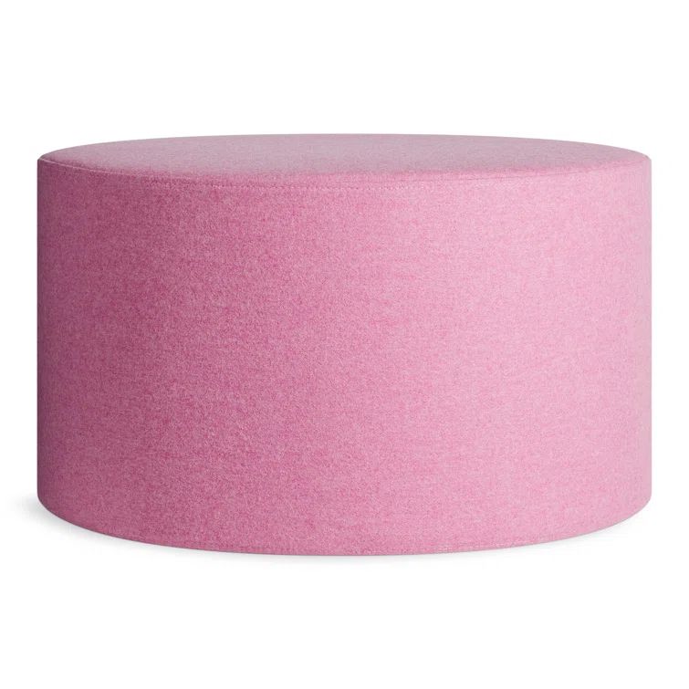 Large Round Pink Wool Blend Upholstered Ottoman