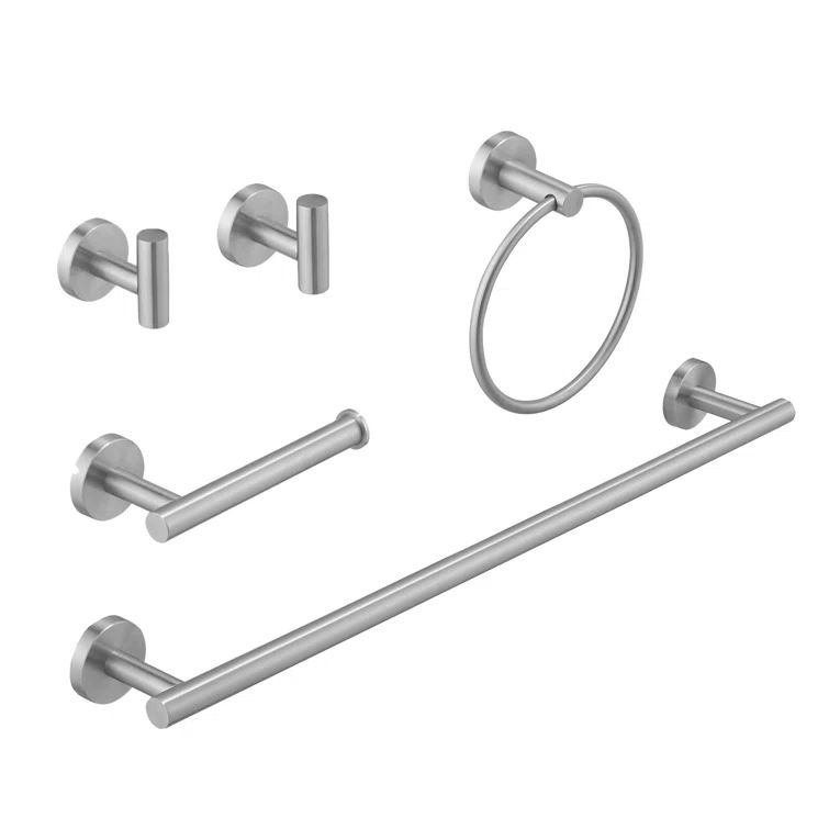 Brushed Nickel 5-Piece Bathroom Hardware Set with Towel Bar