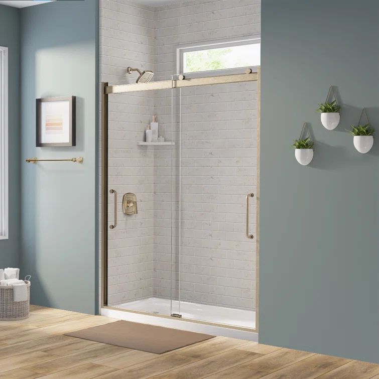 Arelo 56" - 60" Frameless Sliding Shower Door with Brushed Gold Frame