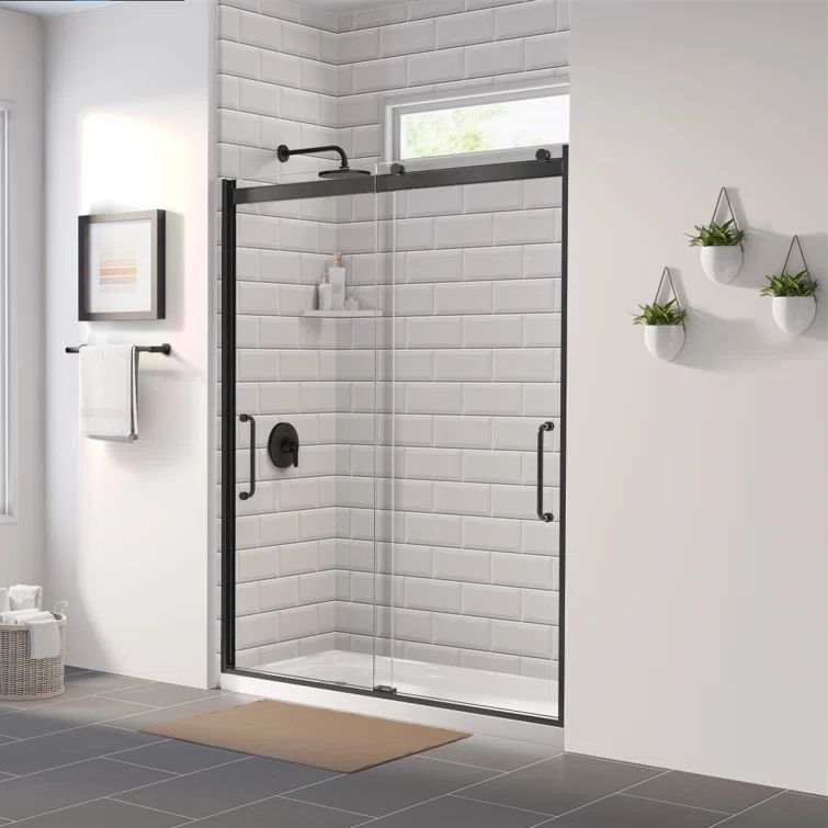 Arelo 60" Matte Black Frameless Sliding Shower Door with Clear Glass