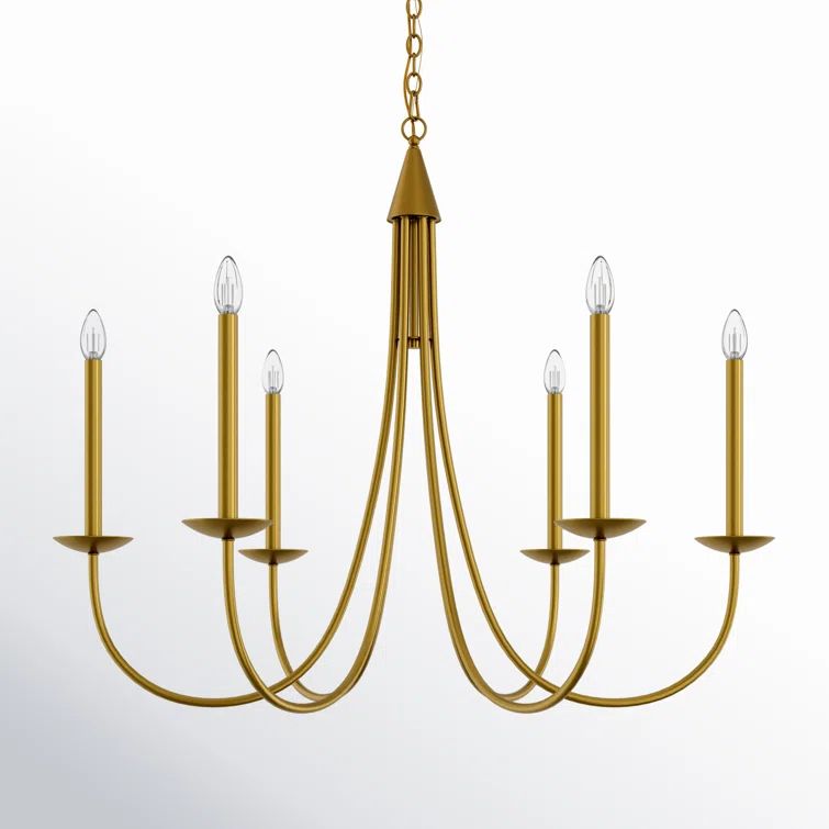 Brass 6-Light Candle Style Chandelier with Adjustable Chain