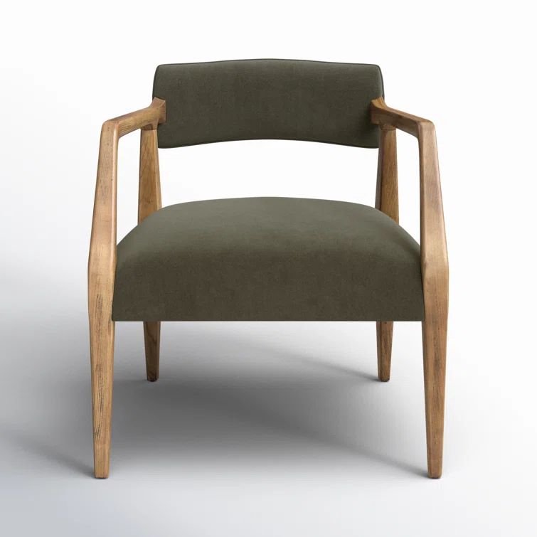 Olive Green Velvet and Oak Accent Chair