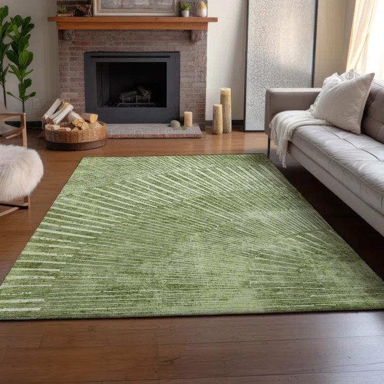 Sage Starburst Rectangular Washable Synthetic Rug 2'6" x 3'10"