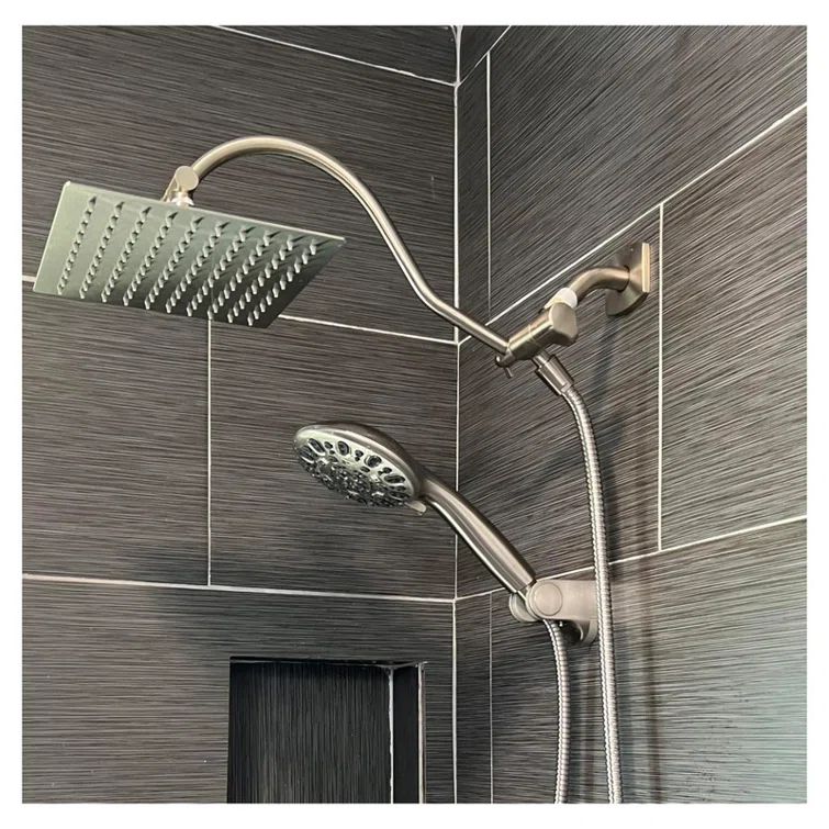 Brushed Nickel Adjustable Height Rainfall Handheld Showerhead Combo