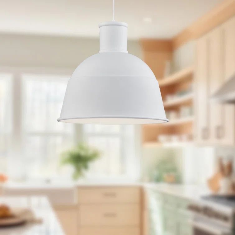 White Aluminum Dome Pendant Light with Cloth Cable