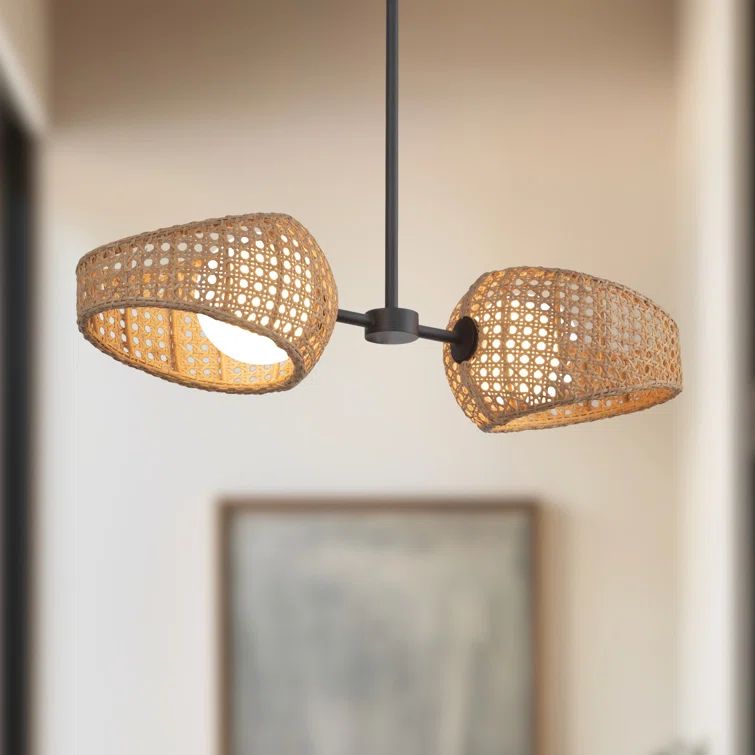 Lanai Matte Black and Rattan LED Pendant Light