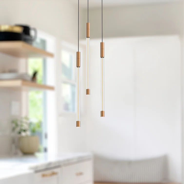 Brushed Gold Glass LED Pendant Light, 13-inch