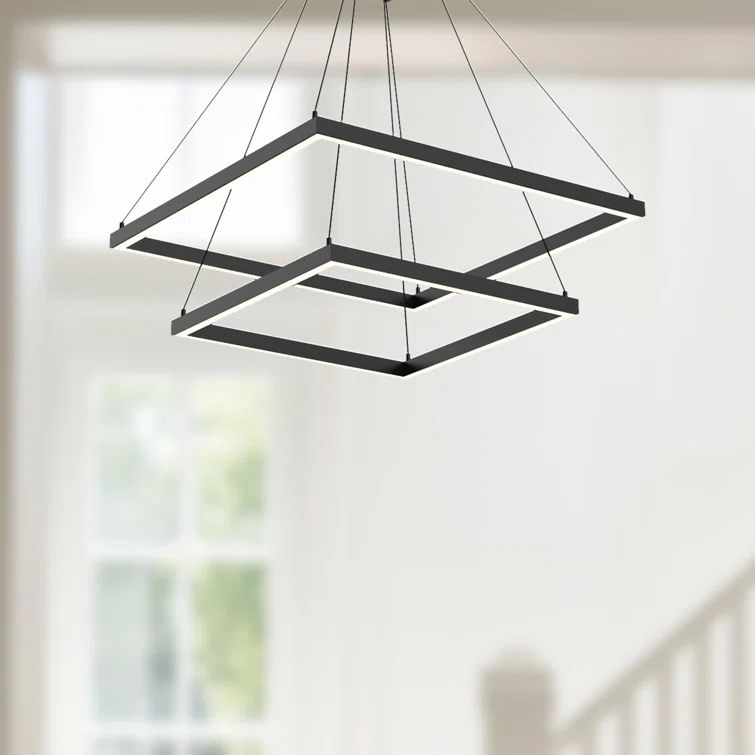 Piazza Black Rectilinear LED Chandelier with Opal Diffuser