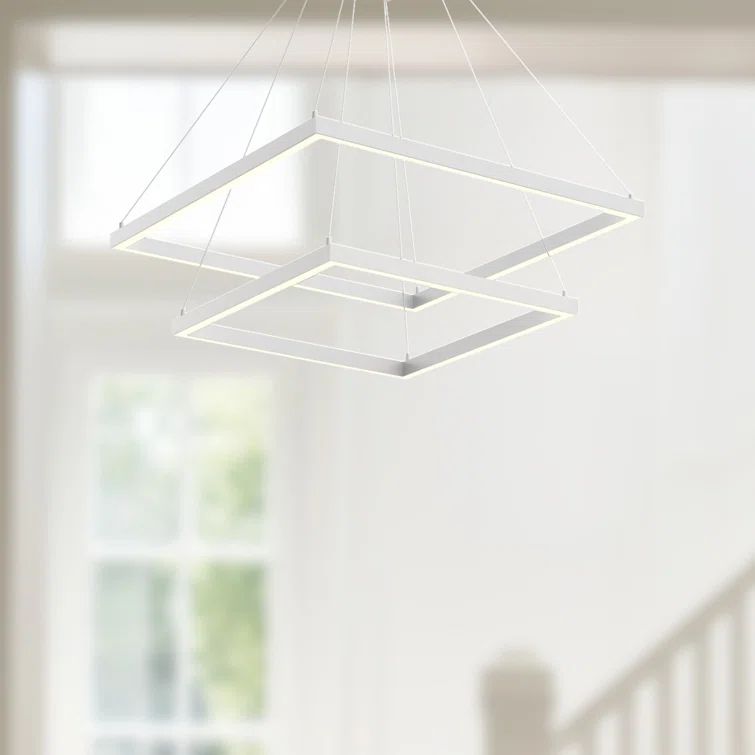 Piazza Modern 24" White LED Geometric Dual-Tier Chandelier