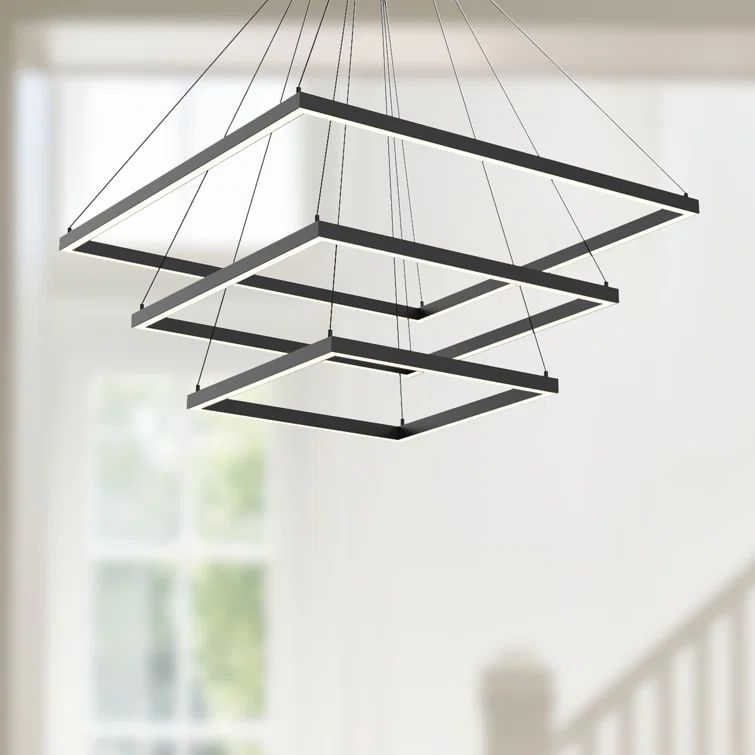 Piazza Black 31.5" Square LED Chandelier with Opal Diffuser
