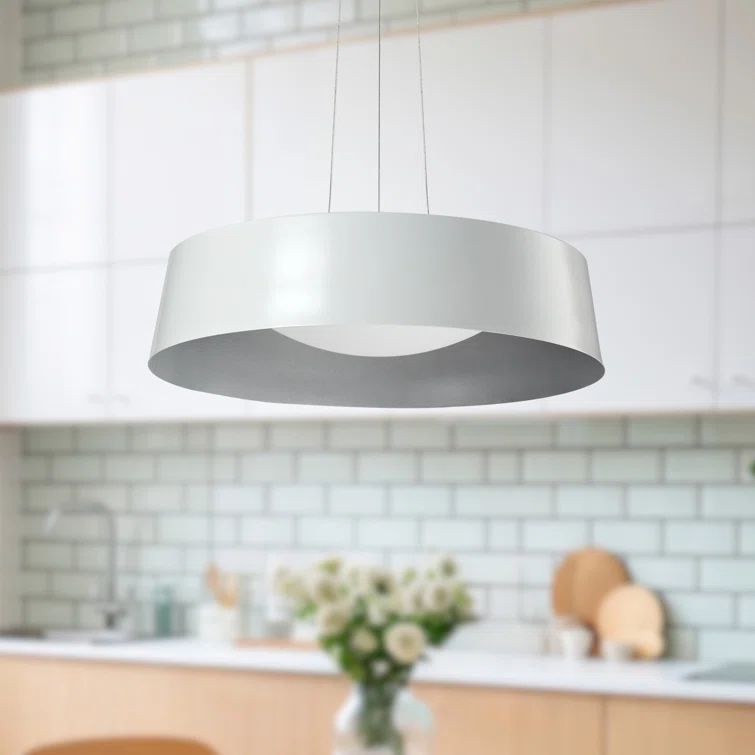 Sampson Opal Dome LED Drum Pendant - White/Silver Finish