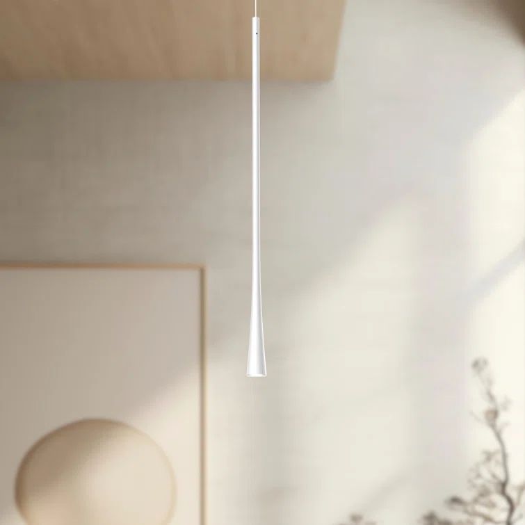 White Aluminum LED Single Pendant Light, 23.63" Height