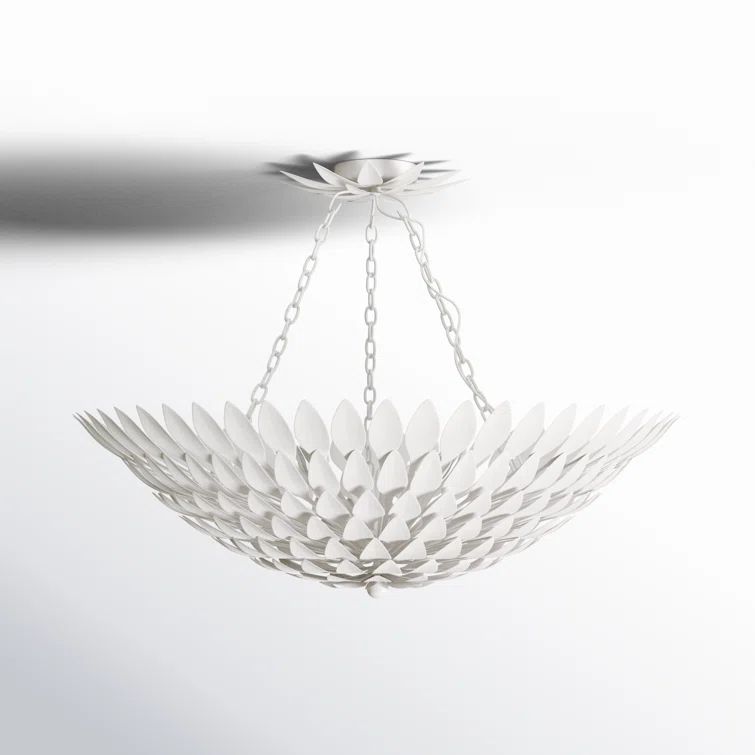 Matte White Floral-Inspired Metal Indoor/Outdoor Semi Flush Mount Light