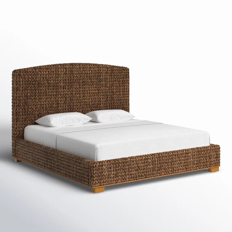 Tropical Mahogany King Bed with Woven Banana Leaf Headboard