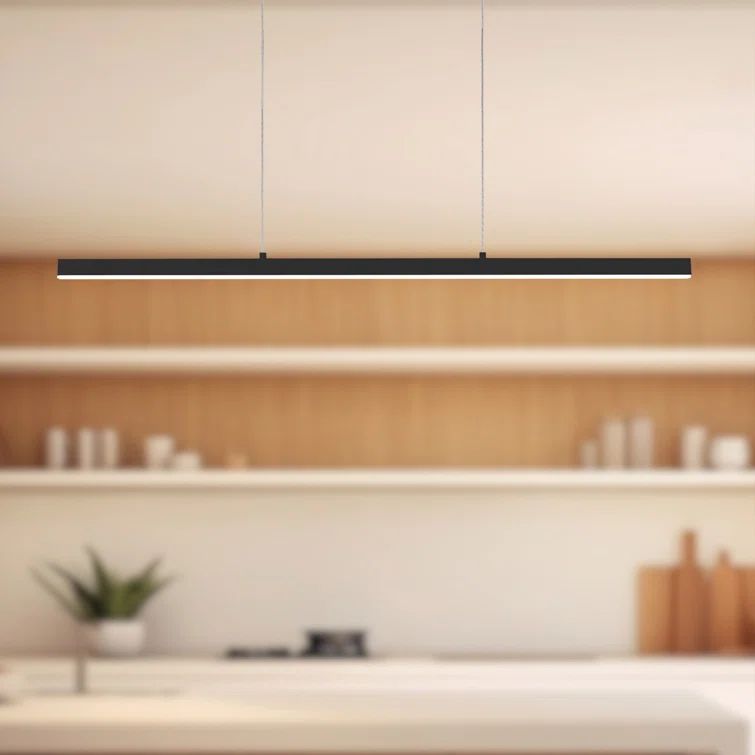 Vega Slim 56" Black LED Kitchen Island Pendant with Brushed Nickel Accents