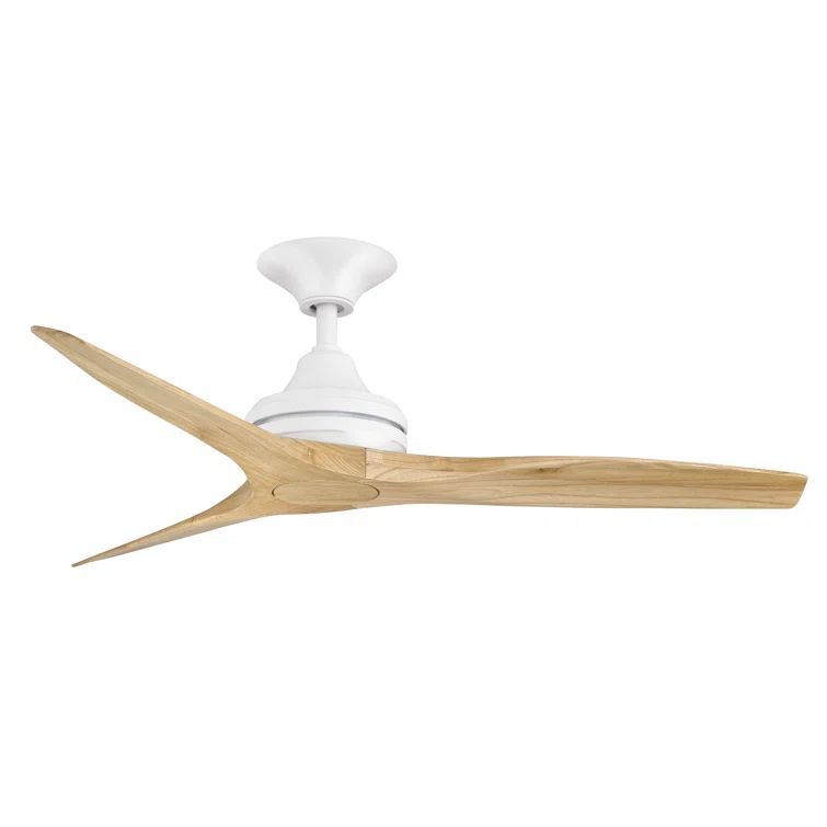 Matte White and Natural Buttonwood 48-inch 3-Blade Ceiling Fan with Remote