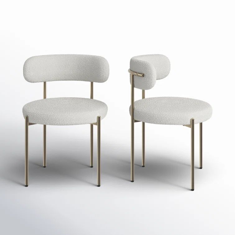 Cream Velvet and Brushed Brass Upholstered Side Chair Set