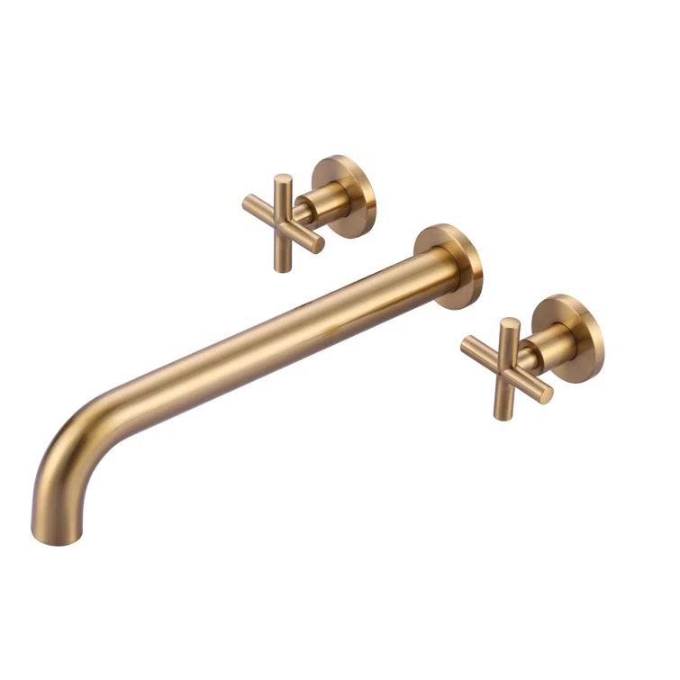Brushed Gold Double Handle Wall Mounted Tub Faucet