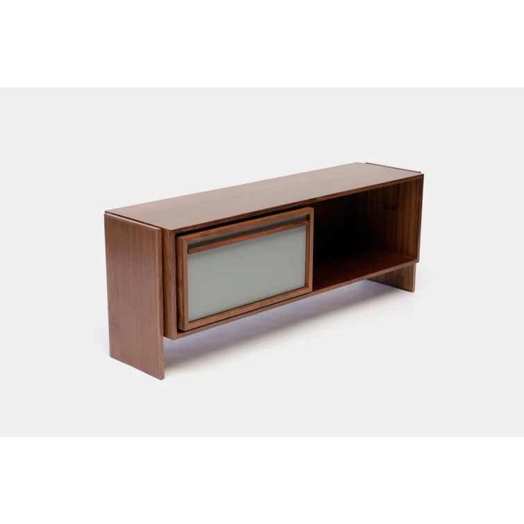 Battleship Grey Walnut Veneer TV Stand with Cabinet