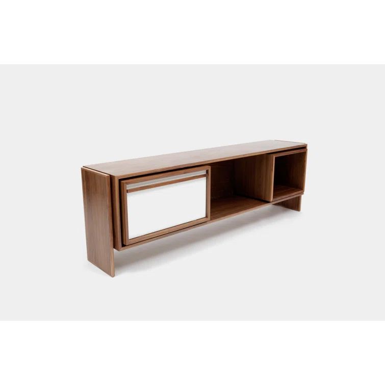 Battleship Grey Walnut Veneer TV Stand with Cabinet
