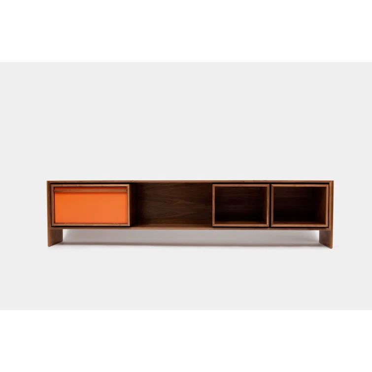 Walnut and Orange Low TV Stand with Cabinet