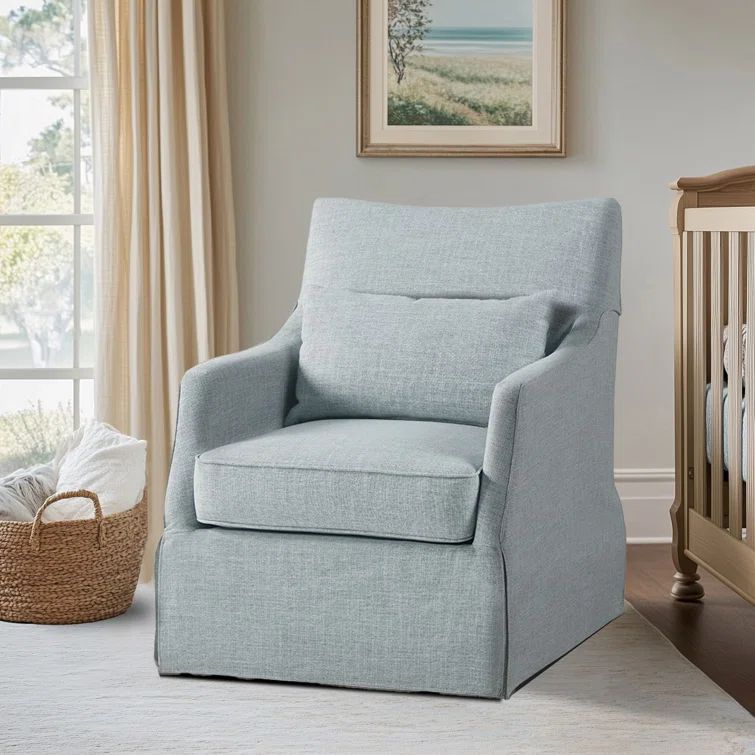 Bedford Farmhouse Light Blue Swivel Accent Chair with Lumbar Support