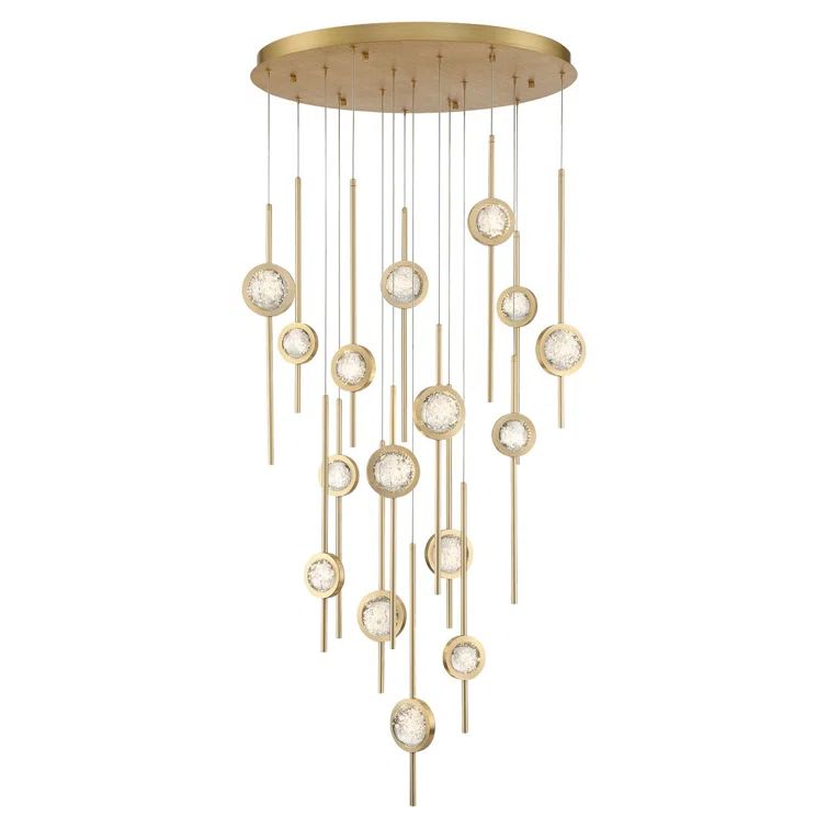 Barletta Brass Anodized Aluminum LED Chandelier with Clear Glass Orbs