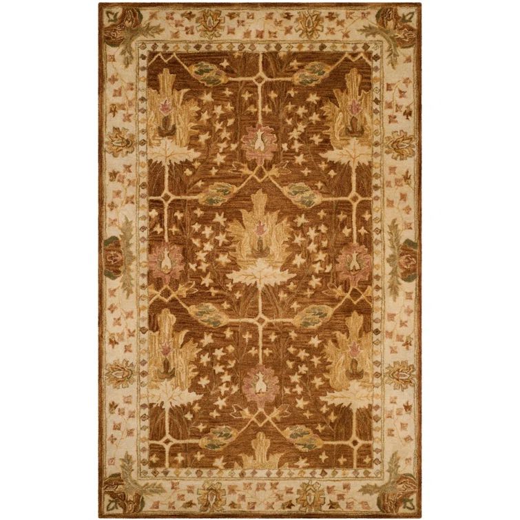 Handmade Brown and Beige Wool Tufted Rectangular Rug 3'0" x 5'0"