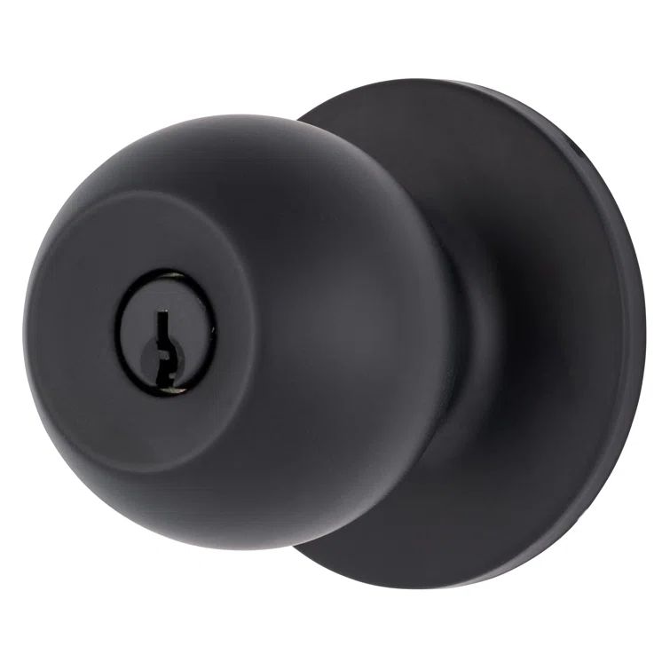 Matte Black Ball Door Knob with Keyed Entry