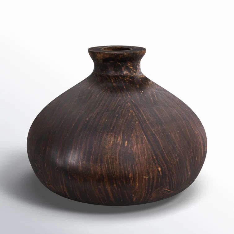 Rodiguez Dark Brown Solid Paulownia Wood Bud Vase