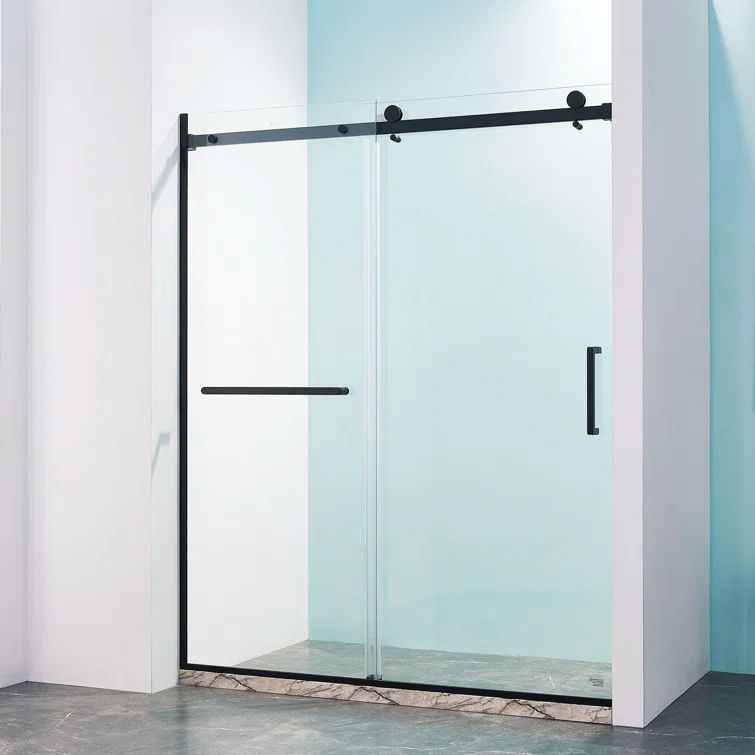Matte Black Semi-Frameless Sliding Shower Door with Tempered Glass