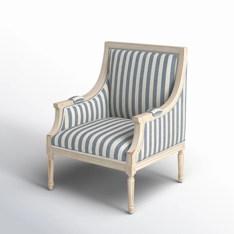 Handcrafted Blue Stripe Wood Accent Chair