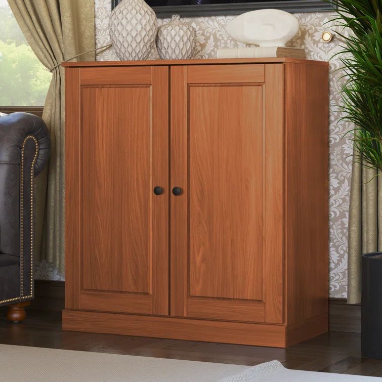 Mocha Solid Pine Wood Adjustable 3-Shelf Bookcase with Doors