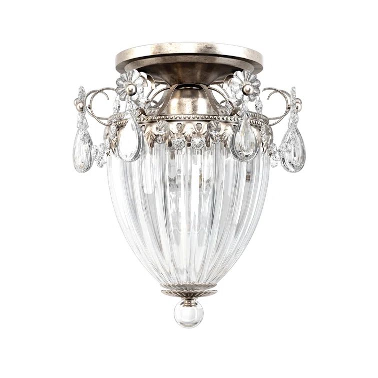Elegant Antique Silver 3-Light Crystal Semi Flush Mount LED & Incandescent