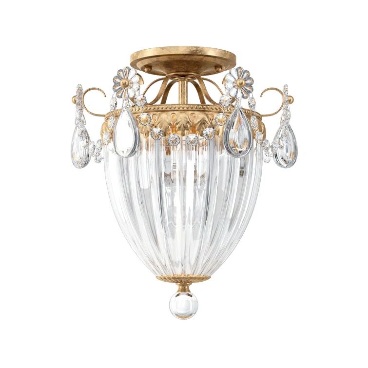 French Gold Crystal Semi Flush Mount Ceiling Light