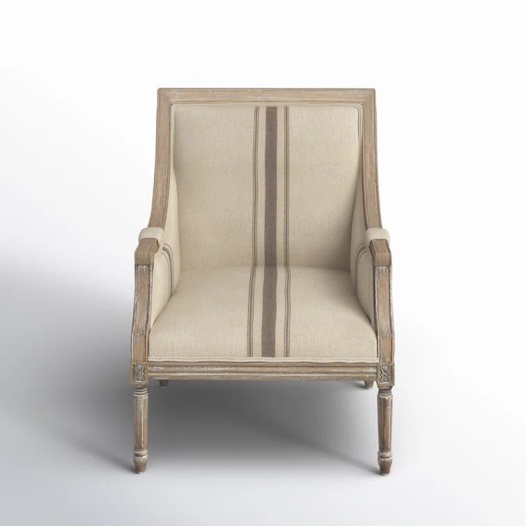 McKenna Tan Linen & Whitewashed Wood Handcrafted Accent Chair