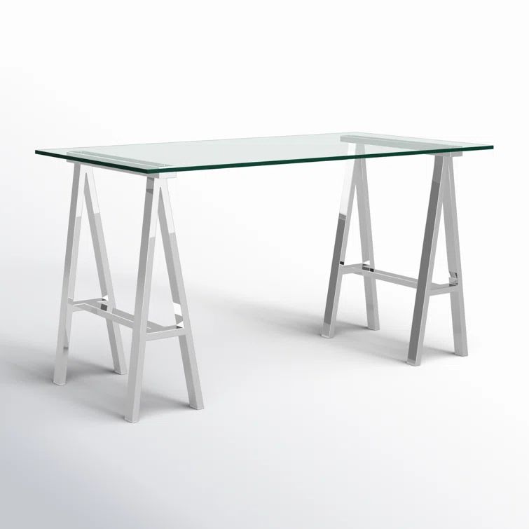 Aurora Clear Tempered Glass 55" Modern Home Office Desk