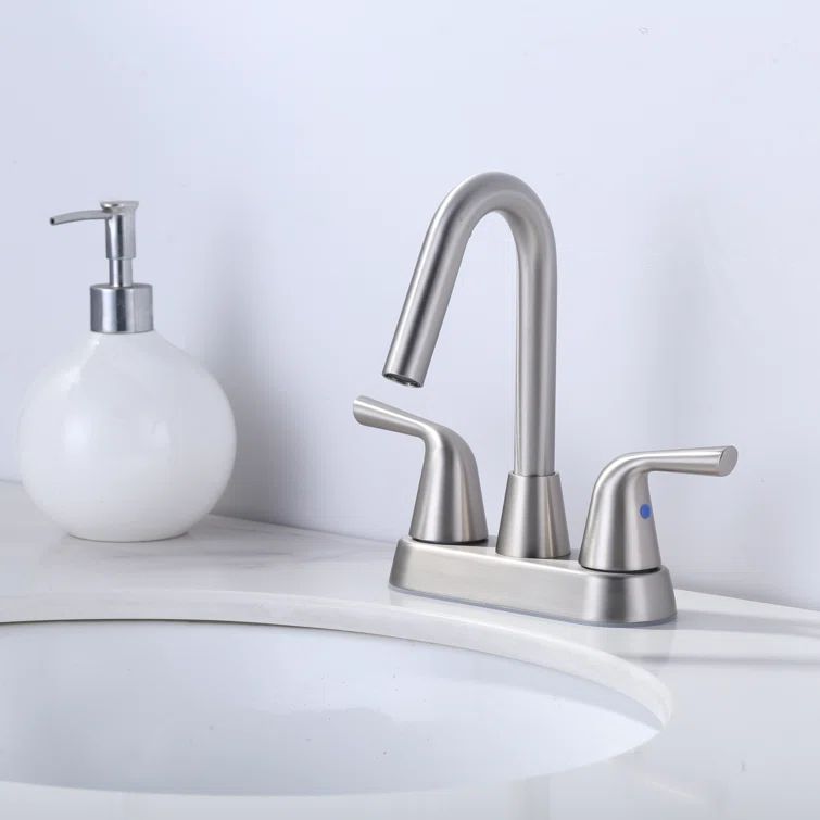 Brushed Nickel Double Handle Mid Arc Bathroom Faucet