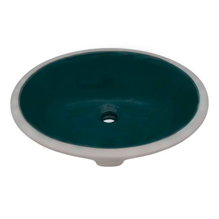 Emerald Green Oval Porcelain Undermount Bathroom Sink with Overflow