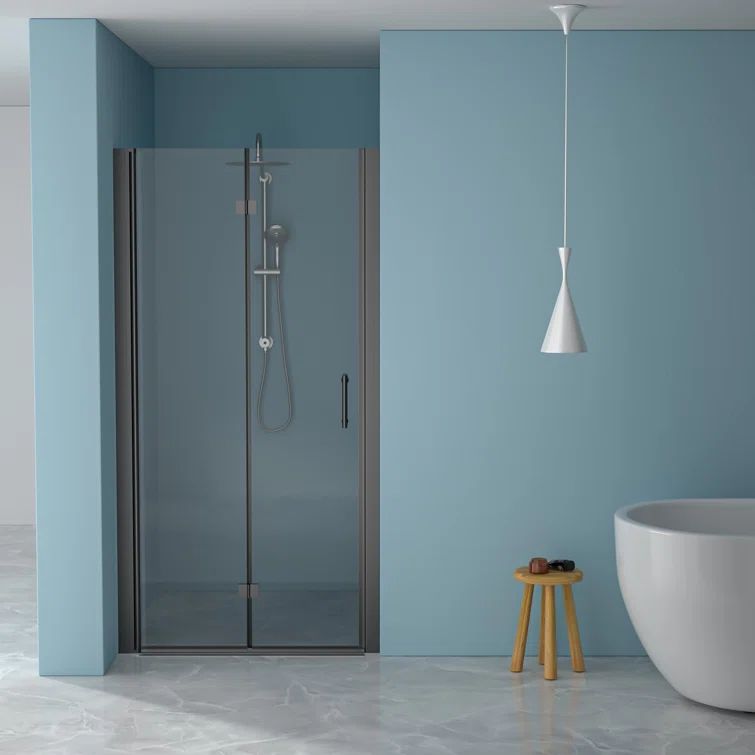Matte Black Frameless Bi-Fold Shower Door with Tempered Glass