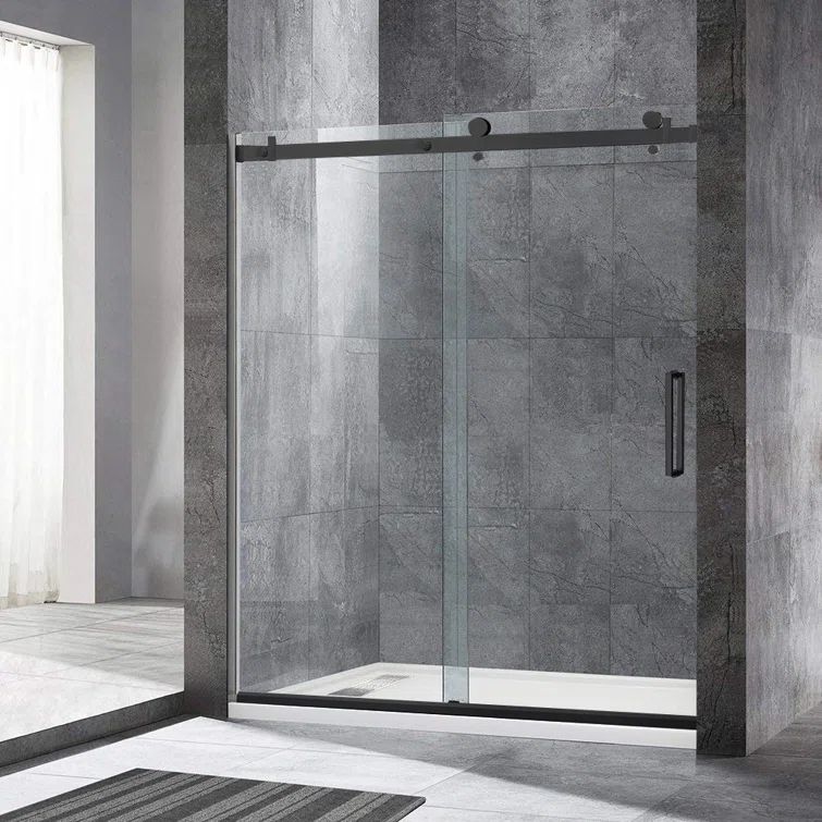 Matte Black Frameless Sliding Shower Door with Clear Tempered Glass